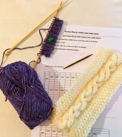 Aran knitting, yarn, needles and pattern