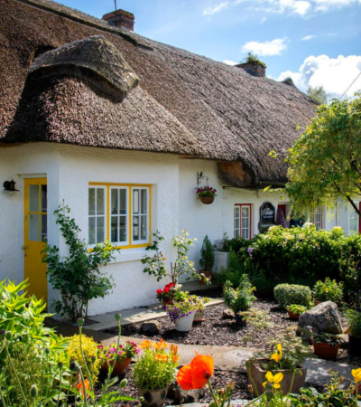 Thatched cottage with yellow door
